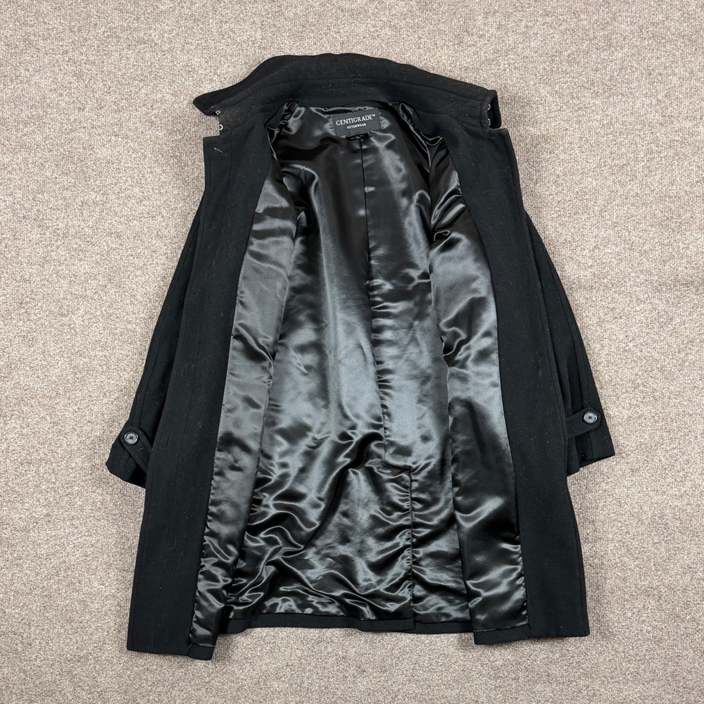 VTG Black Wool Blend Mid-Length Overcoat Women’s XL Button Closure Drop Shoulder - Picture 3 of 9